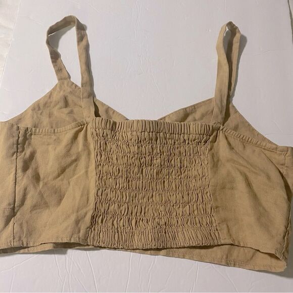 Universal Thread Tie-Front Crop Tank Top smocked Linen Blend nwot - L - Picture 4 of 10